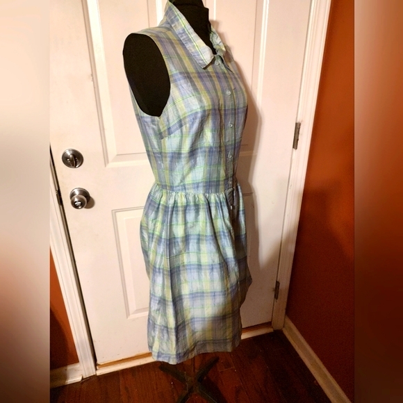 🔹💜💚🔹Beautiful Saks Fifth Avenue Genuine Silk Retro Style Button Up Dress - 8 - Picture 5 of 16